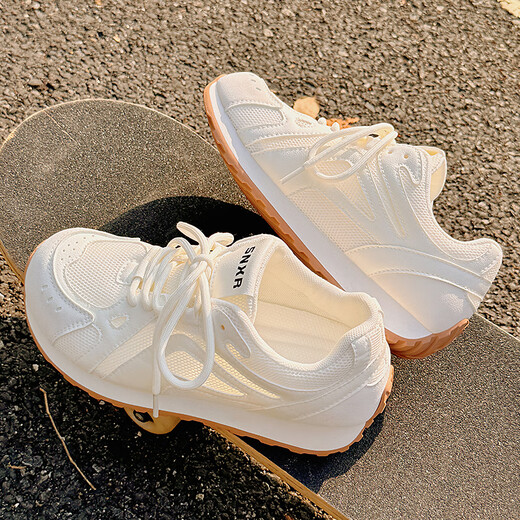 Gu Fansha thick-soled white shoes for women in summer breathable and unstable women's shoes mesh shoes with skirt shoes versatile sports training shoes 9905-3 beige 38