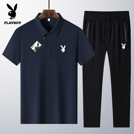 
Playboy ice silk short-sleeved T-shirt for men 2025 summer new thin business casual POLO shirt middle-aged and elderly sports suit 6629-Medium gray [short sleeves + shorts] M wear 95-110Jin [Jin equals 0.5 kg]