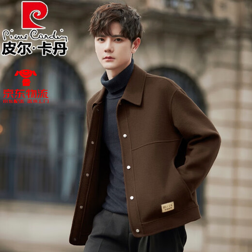 皮尔卡丹（pierre cardin）羊毛呢夹克男士外套2024秋冬季高端休闲短款双面呢子羊毛大衣男装 黑色 S