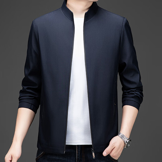 
ROMON Jacket Men's Jacket Autumn Business Stand Collar Versatile Executive Jacket Casual Dad Men's Clothing 2743 Navy XL