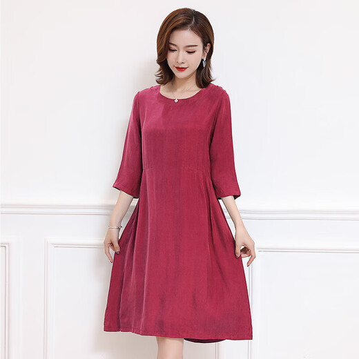 Yusenyis Mutterkupfer Ammoniakseidekleid mit bauchbedeckten schweren, lässigen, zentralen Mitte-Ärmeln Frauener loser Rock loser Rock mit mittlerer Länge Marine Blue S 11155