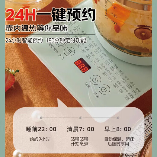 SUCPOYE health kettle teapot electric kettle kettle thermostatic kettle glass flower teapot milk warmer 24H insulation green 1.8L