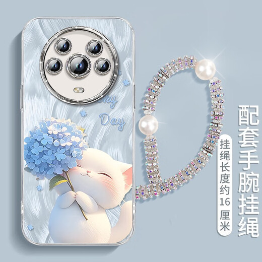 膜法龙（MOFALONG）绣球花猫适用荣耀Magic4手机壳华为magic4pro的至臻版全包镜头膜 NM15657绣球猫蓝+挂链C598自带 荣耀Magic7