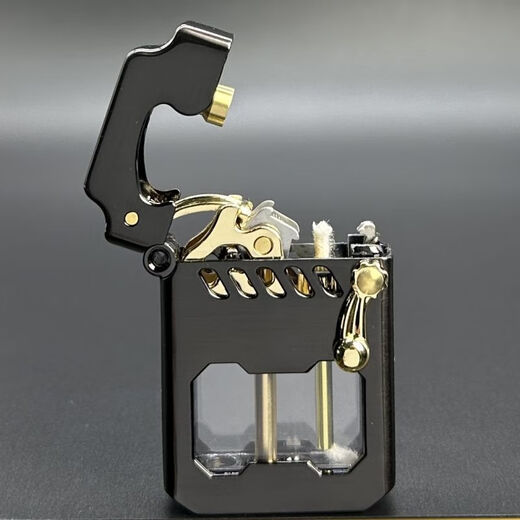 Kerosene Lighter Creative Retro Rocker 786 Mecha Kun Personalized Windproof Transparent Visible Oil Tank Gold (Gift Box)