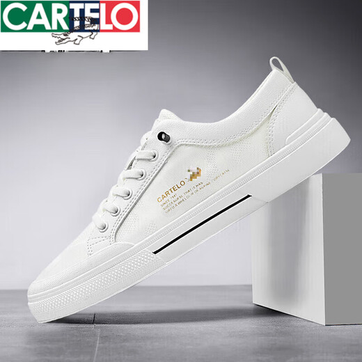 Cartelo Herrenschuhe atmungsaktive Eisseide Weiche Sohle trendy und vielseitige Sommer-Leinwandschuhe Herren Sommer Freizeitbrettschuhe Neues Produkt White-6624d 40 Standard Sportschuhgröße