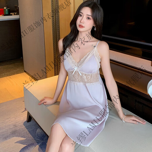 兰缪 (LAMIU)吊带睡裙女夏季冰丝性感带胸垫连衣裙感法式宫廷风家居服 LS11968 【凉感睡裙】 M 【建议80-100斤】
