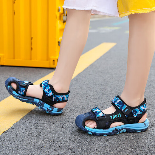 Sandals Boys Baotou Summer Style 2025 New Children's Sports Beach Shoes Medium and Large Boys Non-Slip Soft Bottom Sandals Blue Moon 33