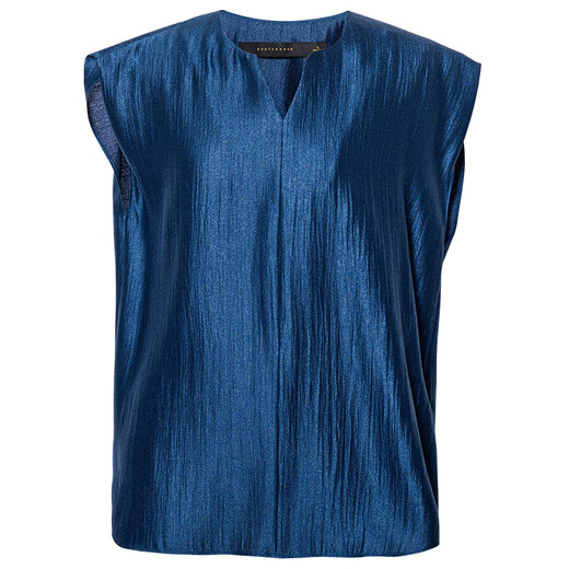 Roeyshouse French Light Are Mature Style Hochqualitätsfarbig V-Ausschnitt Shirt 2025 Sommer Neu einfaches ärmellose Top für Frauen 12356 Blau L.