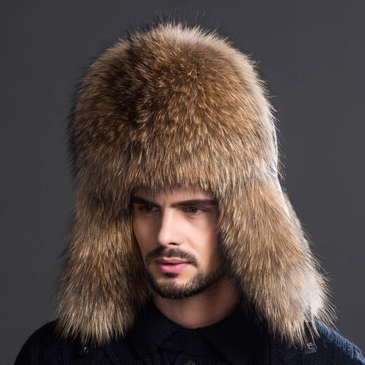 Yinghui fur hat men's winter middle-aged and elderly genuine leather ear protection hat Northeastern men's thickened elderly fox fur real fur hat raccoon hair original color M/56-58CM or above head circumference