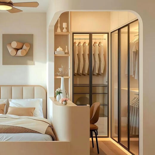 PIANO whole house custom wardrobe bedroom home cream style multi-functional cabinet cloakroom decoration combination furniture prepayment (consult customer service for a plan)