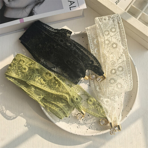 
Korean version of lace streamer green ribbon decorative scarf small scarf headband long thin narrow pendant necklace scarf scarf for women beige white