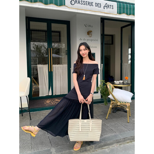 
Inside and Outer Spring 2025 Sleeveless Spliced ​​Chiffon Hem Fake Two-Piece Dress A1105 Blue L