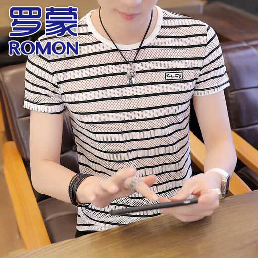 罗蒙（ROMON）春夏装青年t恤男V领长袖薄款夏秋衣韩版潮流帅气卫衣春夏季上衣服 6188黑色 XL