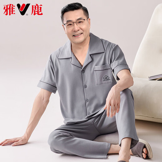 Pantalones de algodón puro de algodón puro de piñamas de mediana edad y ancianos de ancianos de algodón de manga corta de manga corta y verano de mediana edad, verano delgado de verano LMSJ9214 L (100-130Jin [Jin iguala 0.5 kg])