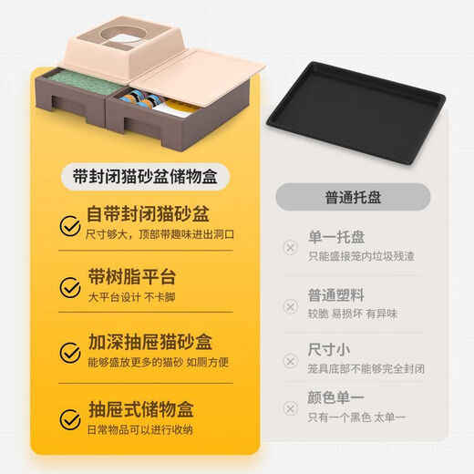 Junkiss cat cage, home storage, large free space indoors, integrated toilet, extra large cat villa, two floors and three floors, new black, large second floor, free cat litter box + storage box, package three, set of two + cat scratching board + cat gloves