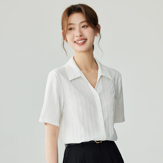 
Inman [all cotton] French Comfortable V-neck Short-sleeved Shirt Women's Summer Commuter Shirt Top Crescent White M