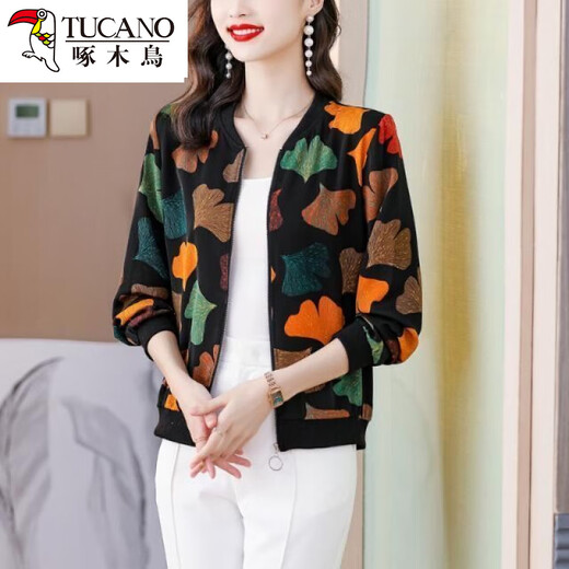 Woodpecker beautiful top mother suit spring and summer chiffon sunscreen clothes for women with fashionable polka dot printed zipper cardigan baseball uniform 8043 colors 2XL