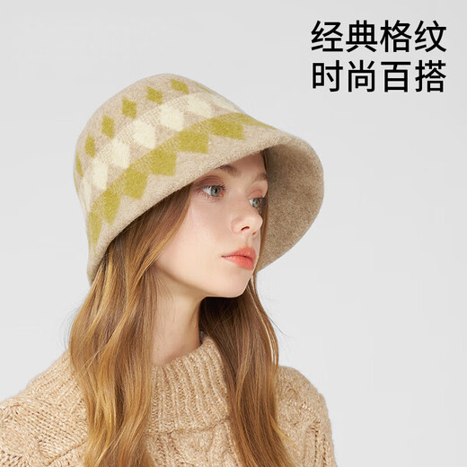 Kenmont 100% sheep wool woven plaid jacquard fisherman hat women's autumn and winter foldable ear protection warm basin hat km-9527