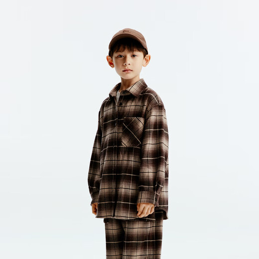 little MO&Co.童装秋装新款男女童纯棉复古格纹长袖衬衫衬衣开衫