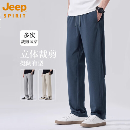 Jeepspirit Ice Seide Casual Hosen Herren 2025 neuer Sommer dünne lose gerade Herrenhosen vielseitige Stretch -lange Hosen Männer 6621 Hellgrau XL
