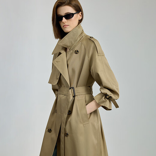LILY2025 new autumn style retro British style double-breasted casual commuter belt long khaki windbreaker jacket 717 Khaki S