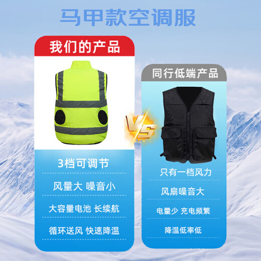 Haikedi cooling air-conditioning clothing with fan fluorescent green (sleeveless) heat-resistant refrigeration vest outdoor construction site labor protection clothing wear-resistant breathable high temperature sun protection reflective vest overalls