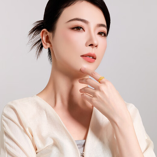 Mengjinyuan gold ring, solid gold inlaid with ruby ​​sunflower ring, adjustable birthday gift for girlfriend