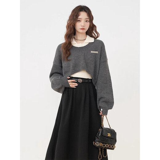 
Oudihui French dress women's autumn 2025 new clothes with a complete set of college-style age-reducing skirt suit Black three-piece set M