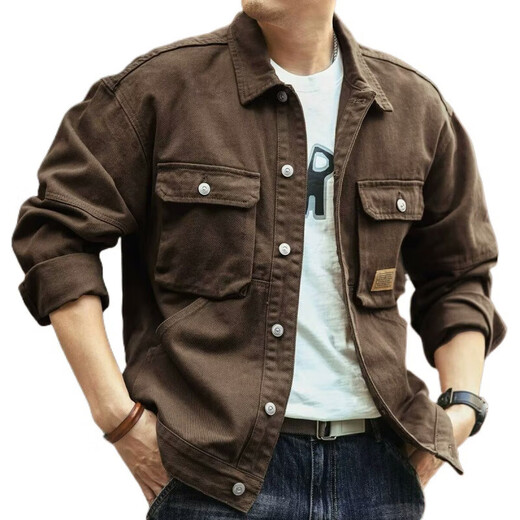American Heavyweight Retro Denim Jacket for Men Spring and Autumn 2025 New Trendy Brand Trendy Casual Spring Workwear Jacket for Men Black Regular L Recommendation 110Jin Jin is equal to 0.5kg -130Jin Jin is equal to 0.5kg