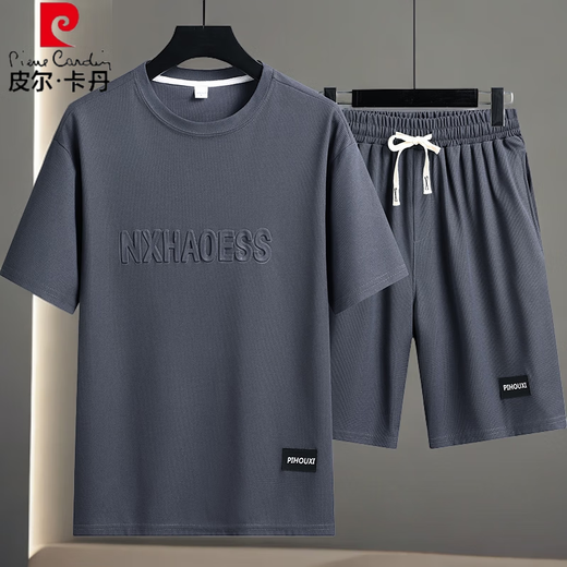Pier Cardin men's complete set of summer short-sleeved T-shirts for men's teenagers' thin sports and casual loose trend suit (set) 829 brown L (recommended 120-140Jin [Jin equals 0.5 kg])