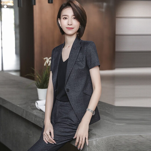 喆炜西装外套女2025夏季新款正装套装薄款夏小西服职业装时尚工作服 简6901蓝色上衣+9901裙子 S