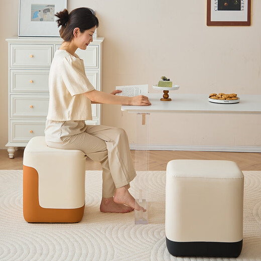 Sanqihu Small Stool Home Modern Simple Makeup Stool Low Stool Living Room Sofa Stool Bedroom Dressing Table Stool Light White Orange Color Matching-High 47 Wear-Resistant Cat Claw Leather