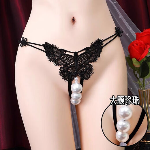 Women's Sexy Underwear Pearl Le Yin Large Size Massage T-Pants Fat mm Transparent T-Pants 2024 New Style 118 Black M80120Jin Jin is equal to 0.5 kg
