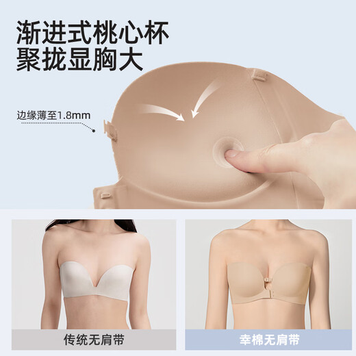 幸棉祝绪丹同款前扣可调节内衣女无肩带隐形防滑抹胸小胸聚拢文胸裹胸