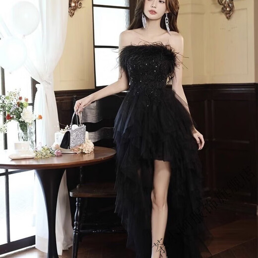 Thé xiao une robe de soirée noire 2025 Nouveau style femelle banquet dames robe niche jour adulte cadeau photo principale m
