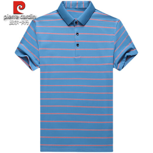 Pier Cardin High-End 100% reines Baumwoll-Kurzärmel-T-Shirt für Männer mit Fettbauch und Fett Plus-Größe Business Stripes Polo T-Shirt Blue 1695 Modelle 3xl 190/100a 175-200jin [Jin entspricht 0,5 kg]