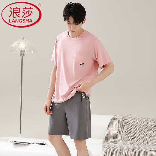 浪莎（LangSha）男士睡衣夏季短袖莫代尔冰丝薄款加大码休闲简约夏天男家居服套装 WT6174 L 男款【100-125斤】