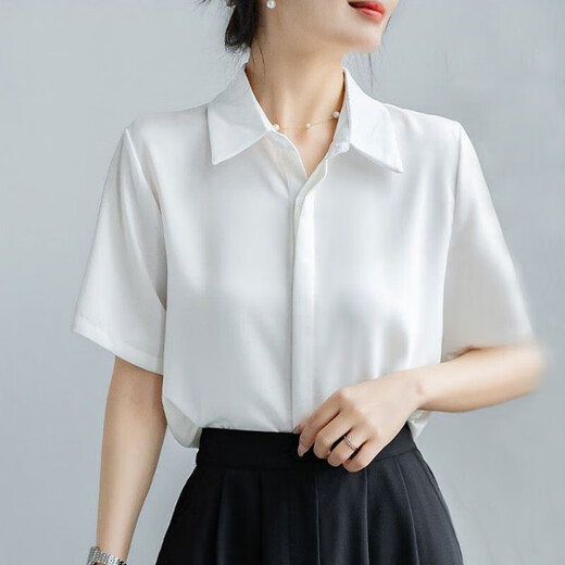 Camisa de manga corta de alta gama para mujeres en el temperamento de verano, uso formal de la camisa blanca de la camisa blanca de la máquina de trabajo de la máquina del nicho top 9902 Botón oculto blanco [tela de gasa] 2xl recomendado [131-140Jin [Jin iguala 0.5 kg]]