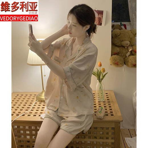 维多利亚的格调睡衣女夏季天冰丝绸2025年新款短袖两件套网红风感碎花家居服 感可外穿LW-9214 2XL 【建议135-145斤】