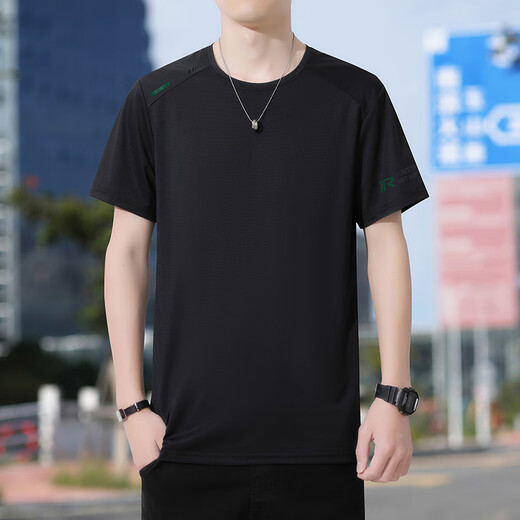 罗蒙夏季冰丝速干短袖T恤男运动透气宽松圆领体恤 17088浅棕 2XL 145-160斤