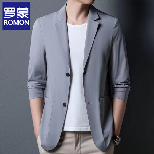 罗蒙（ROMON）冰丝西装男超薄透气夏季西服正装伴郎典礼休闲商务上衣防晒外套 黑色 M