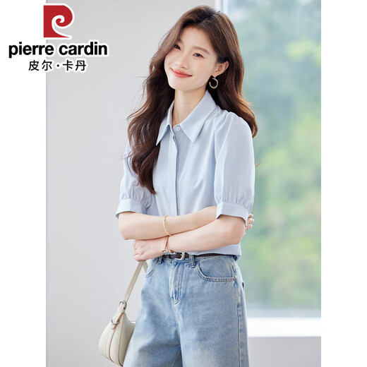 Pierre cardin simple temperament short-sleeved shirt for women 2025 summer thin lapel commuter professional suit small casual women's shirt 9902 white shirt single piece S 85-95Jin [Jin equals 0.5 kg]