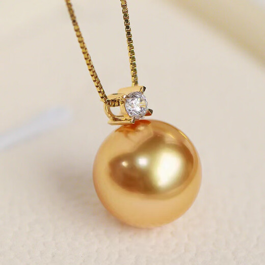 Qianpei Nanyang gold bead pendant seawater gold pearl Princess Diana style diamond necklace thick gold 10 points diamond single pendant without chain 13-14mm