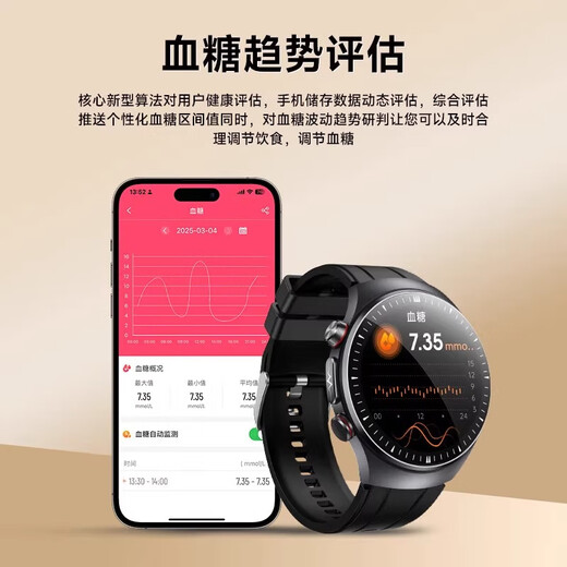 健为民智能健康血糖血压监测手表测血脂尿酸心率一体机动态测心电图手环 GJ-SH-02【测血糖血氧尿酸心率睡眠一体机】