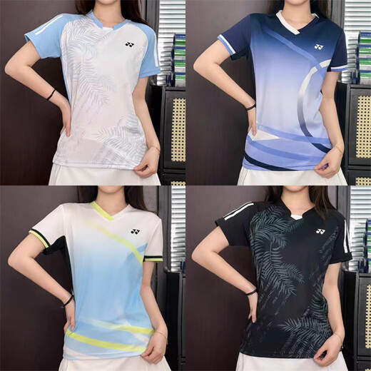 Yonex's new badminton uniform for men and women quick-drying breathable short-sleeved competition uniform for couples golf T-shirt customization sky blue 9227 ink blue shorts 3XL