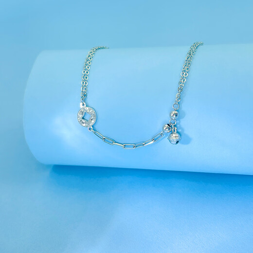 Damuni pt950 platinum bell bracelet for women genuine pure platinum crushed ice coin round bead platinum bracelet Mid-Autumn Festival gift 3.6g/length 16-19cm adjustable