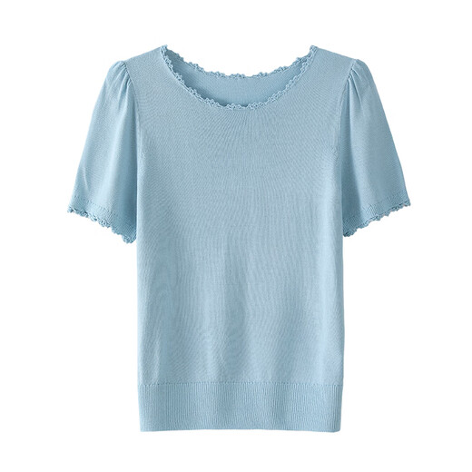Osa handmade crochet sweater short-sleeved women's high-end summer thin 2025 high-end brand fashionable design top Blue S
