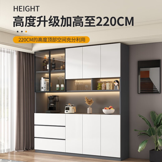 BEYZK餐边柜高柜一体靠墙现代简约轻奢客厅餐厅家用茶水酒柜收纳储物柜 雅致灰款式12240*40*220CM实木 双门