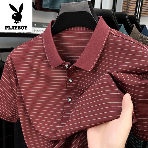 
Playboy (PLAYBOY) light luxury summer new men's loose short-sleeved pure cotton t-shirt comfortable and casual real pocket striped middle-aged POLO shirt 9757 blue M 170/50 Recommended 110-130Jin [Jin equals 0.5 kg]
