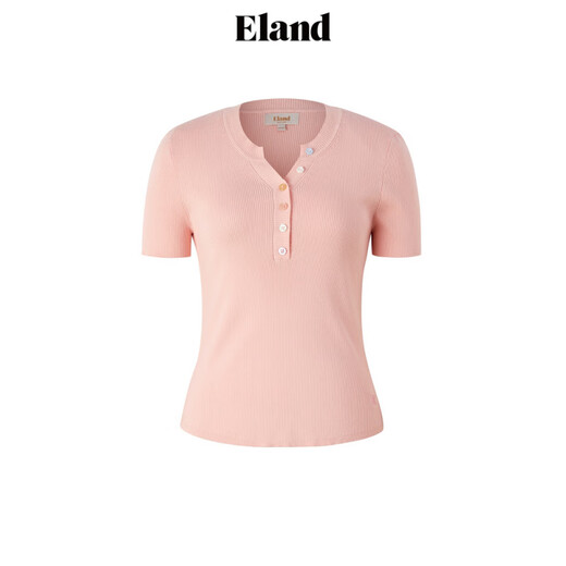 ELAND衣恋短袖T恤女水滴领甜美毛衣显瘦套头透气上衣夏季款 粉色(25)Pink S 160